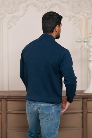 Woolen World Balıkçı Yaka Desenli Yünlü Erkek Triko Kazak Lacivert