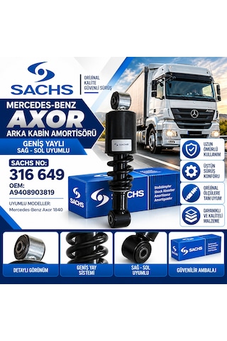 Mercedes Axor 1840 Arka Kabin Amortisörü Geniş Yaylı Sağ Sol Sachs 316649 A9408903819 Mercedes Axor 1840 Arka Kabin Amortisörü Geniş Yaylı Sağ Sol Sachs 316649 A9408903819