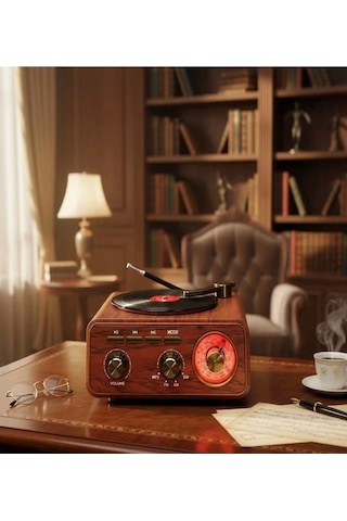 Nostaljik Tasarım Plak Çalar Görünümlü Ralu Bluetooth Hoparlör Retro Müzik Plak 27322958