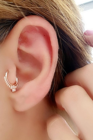 925ayar Gümüş Tasarım Rose Tragus Halka Piercing Altın