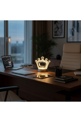 Kral Tacı Model Kristal Led Masa Lambası Dokunmatik, 3 Renk Işık Modlu, Şarjlı Mini Dekoratif Gece .