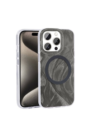 Zore Apple iPhone Uyumlu 15 Pro Kılıf Magsafe Şarj Özellikli Fırça Boya Desenli Ogaa Palet Kapak - Pembe