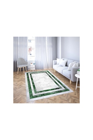 Vicenza Makinede Yıkanabilir Kaymaz Taban Dekoratif Modern Mutfak Yolluk Koridor Ve Salon Halısı Yeşil