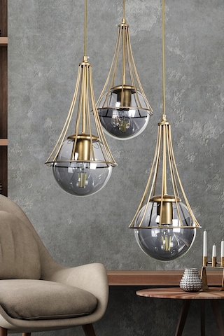 Lapis 3.Lü Eskitme-Füme Glop Camlı Avize