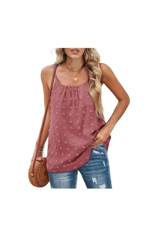 Pembe Yaz Kadın Kaşkorse Yular Yuvarlak Yaka Ponpon Kolsuz Ayarlanabilir Kaşkorse Kadın Fanila