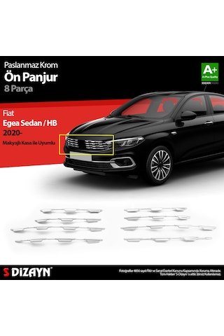 S-dizayn Fiat Egea Sd / Hb Krom Ön Panjur Diamond Model 8 Prç 2020 Üzeri A+ Kalite