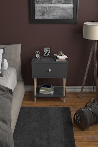 Düşer Kapaklı Raflı Modern Komodin Yatak Odası Başucu Düzenleyici Ahşap Ayaklı Yan Sehpa - Antrasit Antrasit