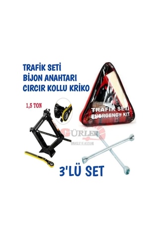 Trafik Seti+bijon Anahtarı+1,5 Ton Cıcır Kollu Kriko 3lu Set