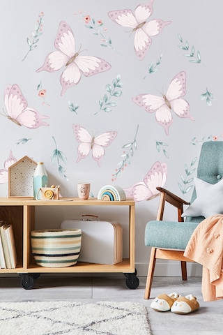Lila Kelebekler Temalı 20 Parça Çocuk Ve Bebek Odası Dekoratif Duvar Sticker Seti