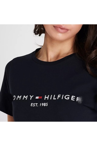 Tommy Hilfiger Tommyhilfiger Yazı Logo Nakışlı Pamuklu Kadın T-shirt Lacivert-mavi