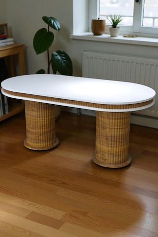 Bohem İskandinav Masa Sandalye Takımı 4 Adet Polo Sandalye Beyaz Mebranlı Mdf Oval Masa-modern Kahverengi