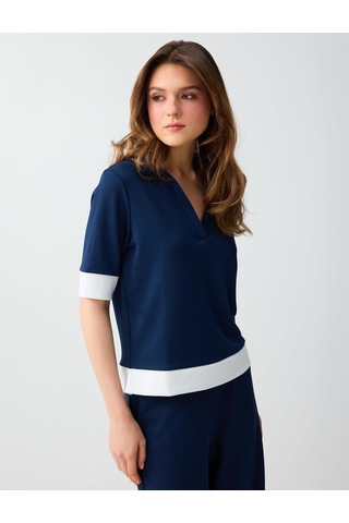 Jimmy Key Jimmy Key Lacivert Polo Yaka Truvakar Kol Modal Örme Bluz 6sw037204494