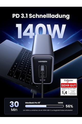 Ugreen Usb C Şarj Cihazı, Nexode 300w Şarj Cihazı Pd 3.1 Gan Güç Kaynağı 5 Bağlantı Noktası Pps, Macbook Serisiyle Uyumlu, Surface Book, İphone 17 Pro Max, 16