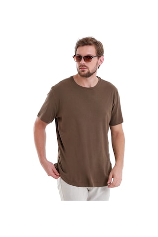 Hatemoğlu Kahverengi Regular Fit Düz Bisiklet Yaka Keten Tişört 35102024c012 008 Kahverengi