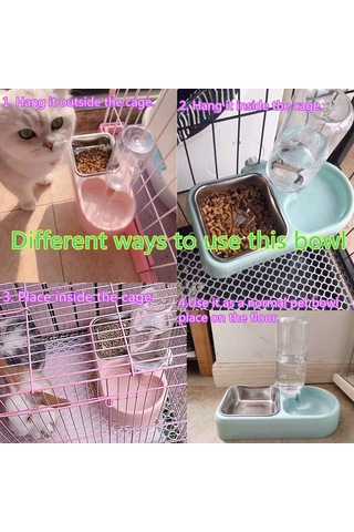 Kafes Çift Kase, Sandık Asma Kasesi, Otomatik Su Dağıtıcı Şişeli Köpek Kedi Kasesi, Çıkarılabilir Paslanmaz