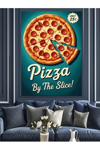 Pepperoni Pizza Yemek Posteri Dekoratif Kanvas - Mdf Ahşap Tablo