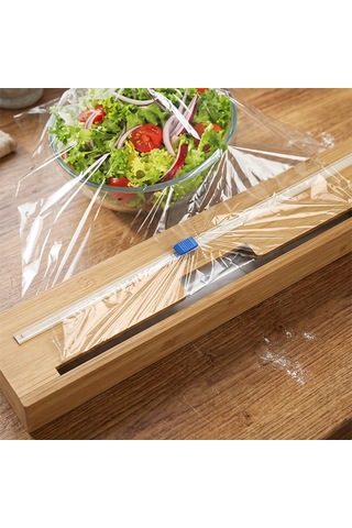 Porsima Pbt-588 Bambu Tek Bölmeli Streç Folyo Kesme Kutusu 33x8x7,5cm Ahşap
