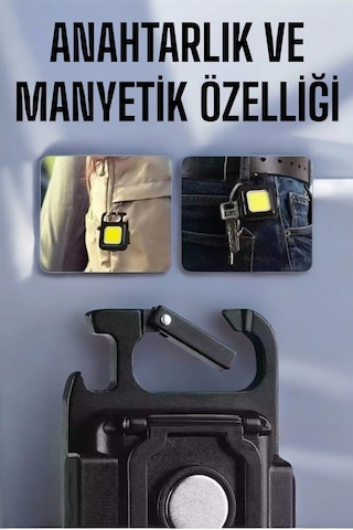 Anahtarlık Çok Amaçlı Mıknatıslı Taşınabilir Işık Led Şarjlı Çok Renkli