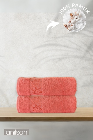 2'li Flora Pembe Banyo Havlusu - 70x140cm, 490gr, %100pamuk, Spa Ve Otel Havlusu Pembe