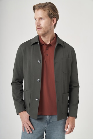 İmza Haki Berberi Yaka Çizgili Desen Gofreli Slim Fit Casual Mont 1007260153