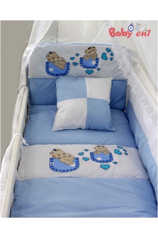 Babyen1 Mavi Ayıcık Bebek Beşik Uyku Seti Anne Yanı %100 Pamuk