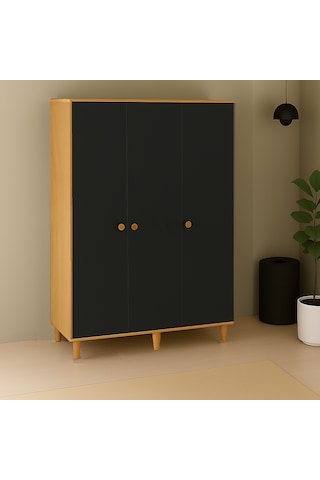 3 Kapılı, 2 Çekmeceli Gardırop, Elbise Dolabı, Çocuk Odası Dolabı Antrasit - Safirmeşe