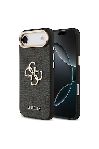 Apple Uyumlu iPhone 17 Air Kılıf Guess Lisanslı Gold Metal Kamera Çerçeve Metal Büyük 4g Yazı Logolu Kapak Siyah