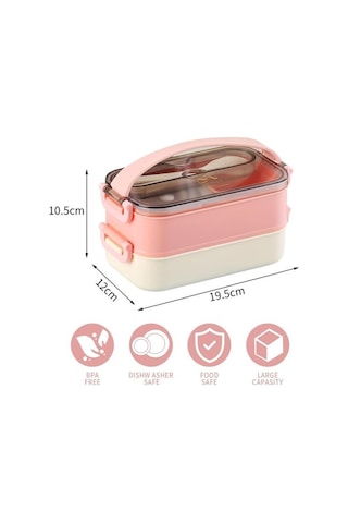 Vagonlife Bento 1500ml 2 Katlı 3 Bölmeli Paslanmaz Çelik Yemek Kutusu Pembe Beyaz