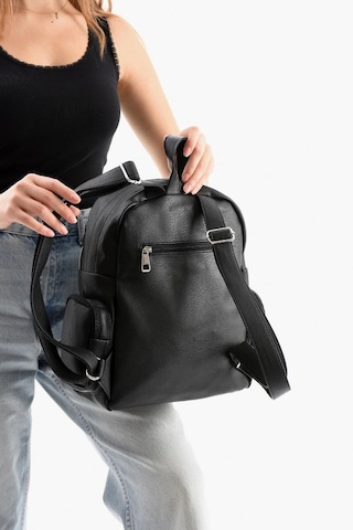 Baginn Suni Deri Kadın Sırt Çantası 38 28 Cm Mega Bag Günlük Kullanıma Uygun Çok Cepli İçi Astarlı Siyah