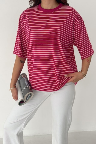 Noa & Noa Kadın Oversize Çizgili Tişört Monochrome Ease Pembe