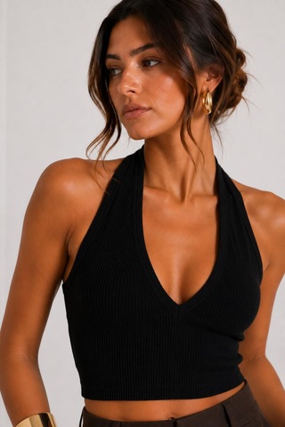 Alexandergardı Sırtı Açık Fitilli Crop Top Siyah