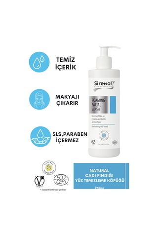 Sirenol Natural Cadı Fındığı Yüz Temizleme Köpüğü 250 ML + Tonik 300 ML + Vitamin C Serum 30 ML + Makyaj Pamuğu 3'lü
