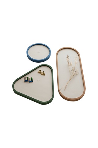 Sones Masaüstü Sığ Depolama Tepsisi Çeşitli Eşya Tepsisi Mücevher Sergileme Tepsisi, Üçgen Yeşil Lotus