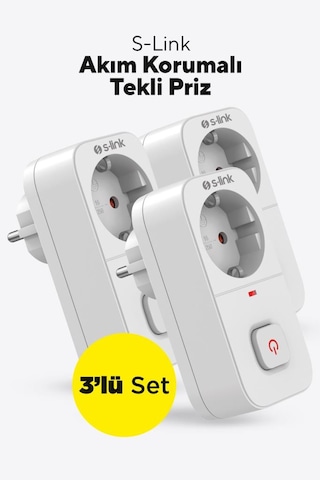 S-link Sl-010 Bykalite 3lü Set 16a/250v 750 Joule Anahtarlı Isıya Duyarlı Devre Ve Akım Korumalı Tekli Priz 0.2 M
