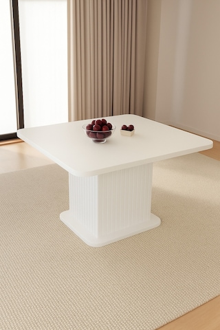 Kuzey 90x90x75cm 36mm Kalın Kenarlı Kare Beyaz Sütunlu Yemek Masası Sadece Masadır Beyaz
