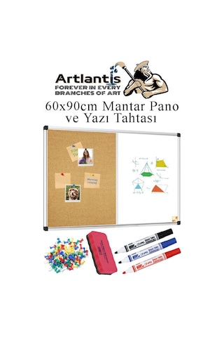 Çift Fonksiyonlu Yazı Tahtası Ve Mantar Pano 60x90 Cm 1 Adet Alüminyum Çerçeveli Yazı Tahta Kalemi Ve Silgisi Harita Çivisi