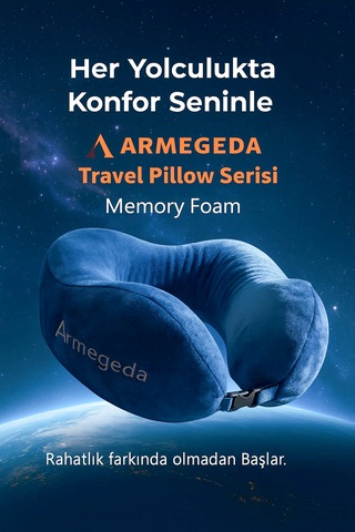 Armegeda Pembe Memory Foam Boyun Destekli Seyahat Yastığı U Şekilli Yastık İndigo