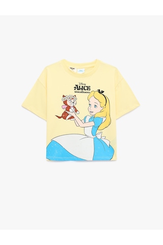 Koton Alice Baskılı Kısa Kollu Bisiklet Yaka Lisanslı Pamuklu Tişört Sarı 6skg10614ak