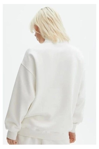 Modi Unisex Uzun Kol Yarım Farmuarlı Yakalı Basic Sweatshirt - Beyaz 2beyaz