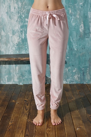 Mihra Kadın Tek Alt Pijama Kadife Kışlık Pembe