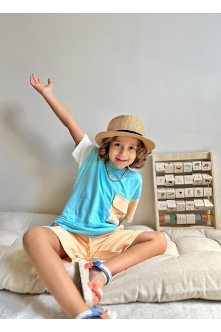 Jolly Kids Erkek Çocuk Blok Renkli Cepli Şortlu Takım Mint Yeşili