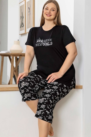 Aydoğan Kadın İnci Büyük Beden Siyah Kapri Pijama Takım 0071 Siyah