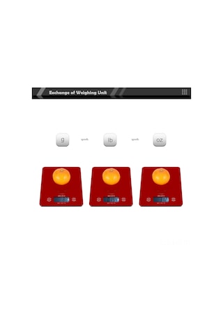 Mufunye Küçük Mutfak Dijital Terazi - Dokunmatik Ekran, Lcd Işık, 5kg Kapasite, 3 Ölçü Birimi G/oz/lb , Otomatik Kapatma - Kırmızı Kırmızı