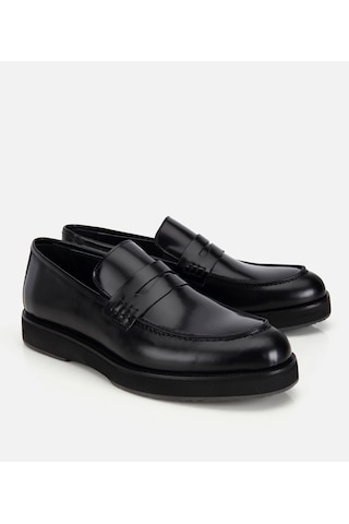 Hotiç Erkek Açma Deri Siyah Kalın Tabanlı Klasik Loafer