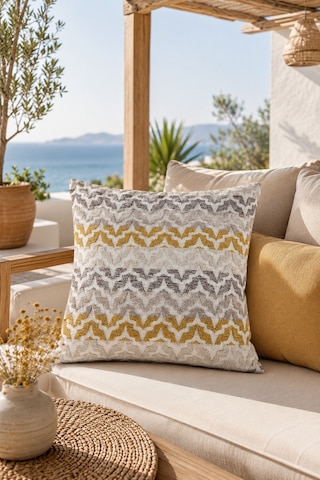 Fuly Consept Rhythmweave Honey Hardal Krem Gri Dokulu Görünümlü Modern Zigzag Kırlent Kılıfı Çok Renkli