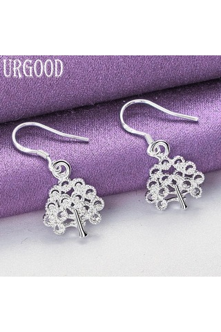925 Ayar Gümüş Ağaç Damla Küpe Moda Takı