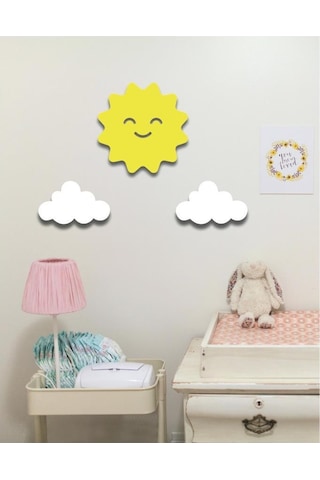 Güneş + 2 Beyaz Bulut Duvar Süsü Çocuk Odası Bebek Odası Duvar Sü