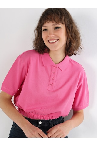 Colin's Normal Kesim Polo Yaka Crop Pembe Kadın Kısa Kol Tişört CL1064048_Q1.V1_PFS