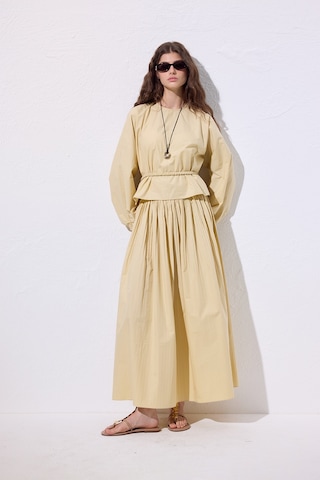 Piliseli Geniş Etek Sarı Sarı