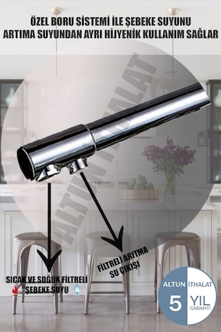 3 Yollu Arıtmalı Sıcak Soğuk Çıkışlı Eviye Mutfak Bataryası Arıtmalı Musluk Krom